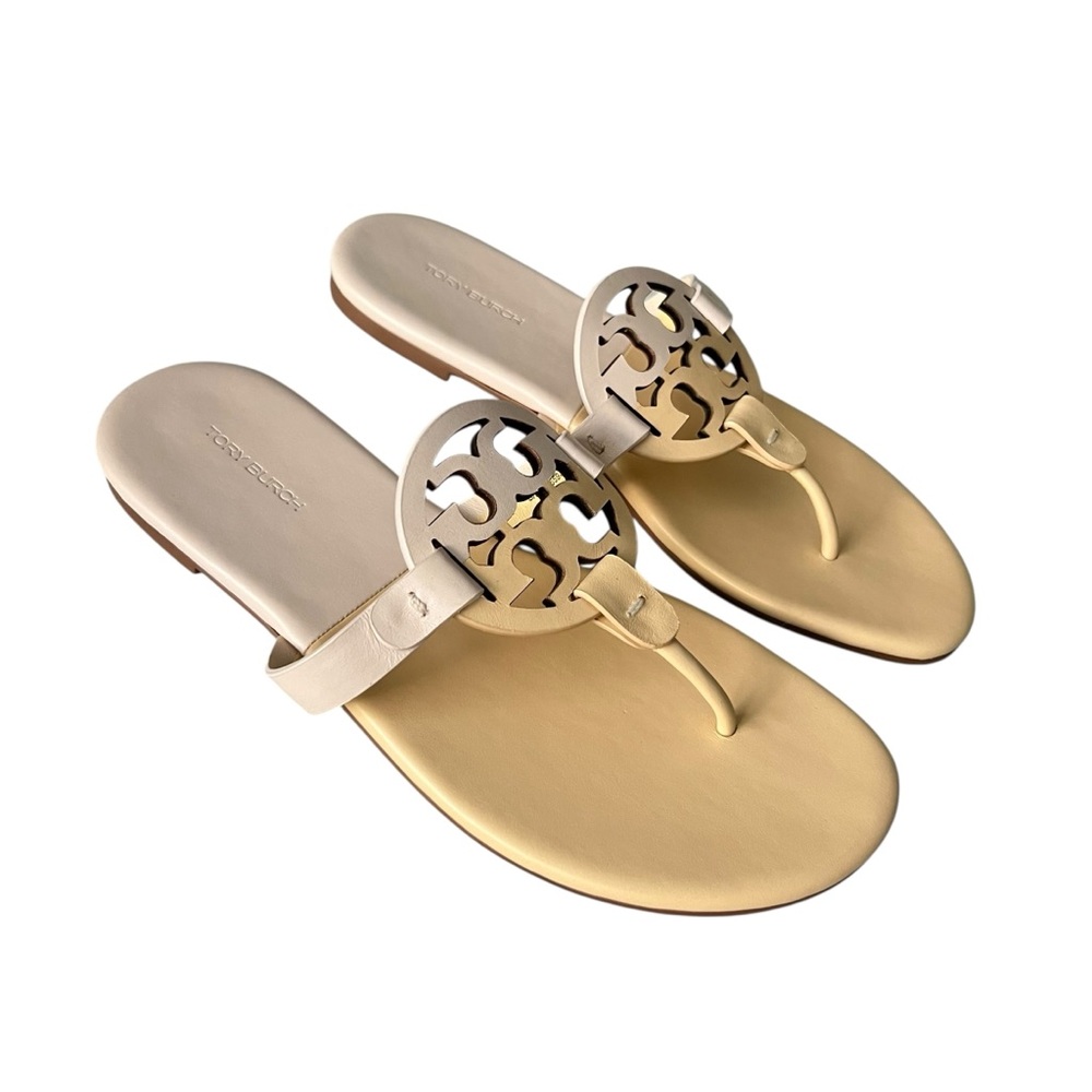 Tory Burch Miller Colorblock Leather Sandals in Sweet Corn New Cream Size 8